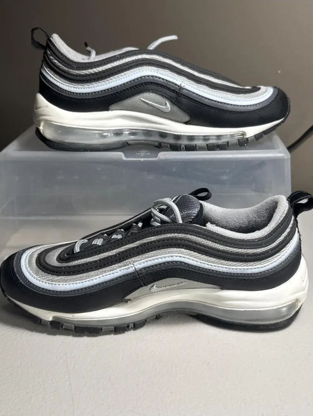 Nike Air Max 97 Black/White/Signal Light Blue Athletic Shoes 5Y‎ Excellent NICE